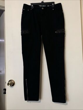 Miss Me Black Studded Cargo Skinny Jeans with Ankle Zippers